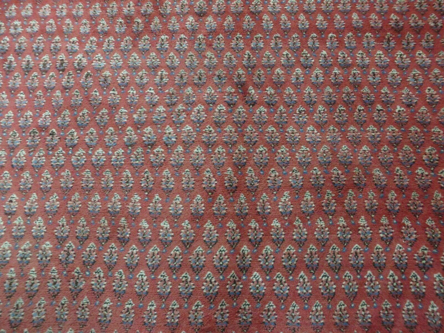 Vintage Indian Wool Rug Handmade 1950s Paisley Oriental Red Vegetable Dyes