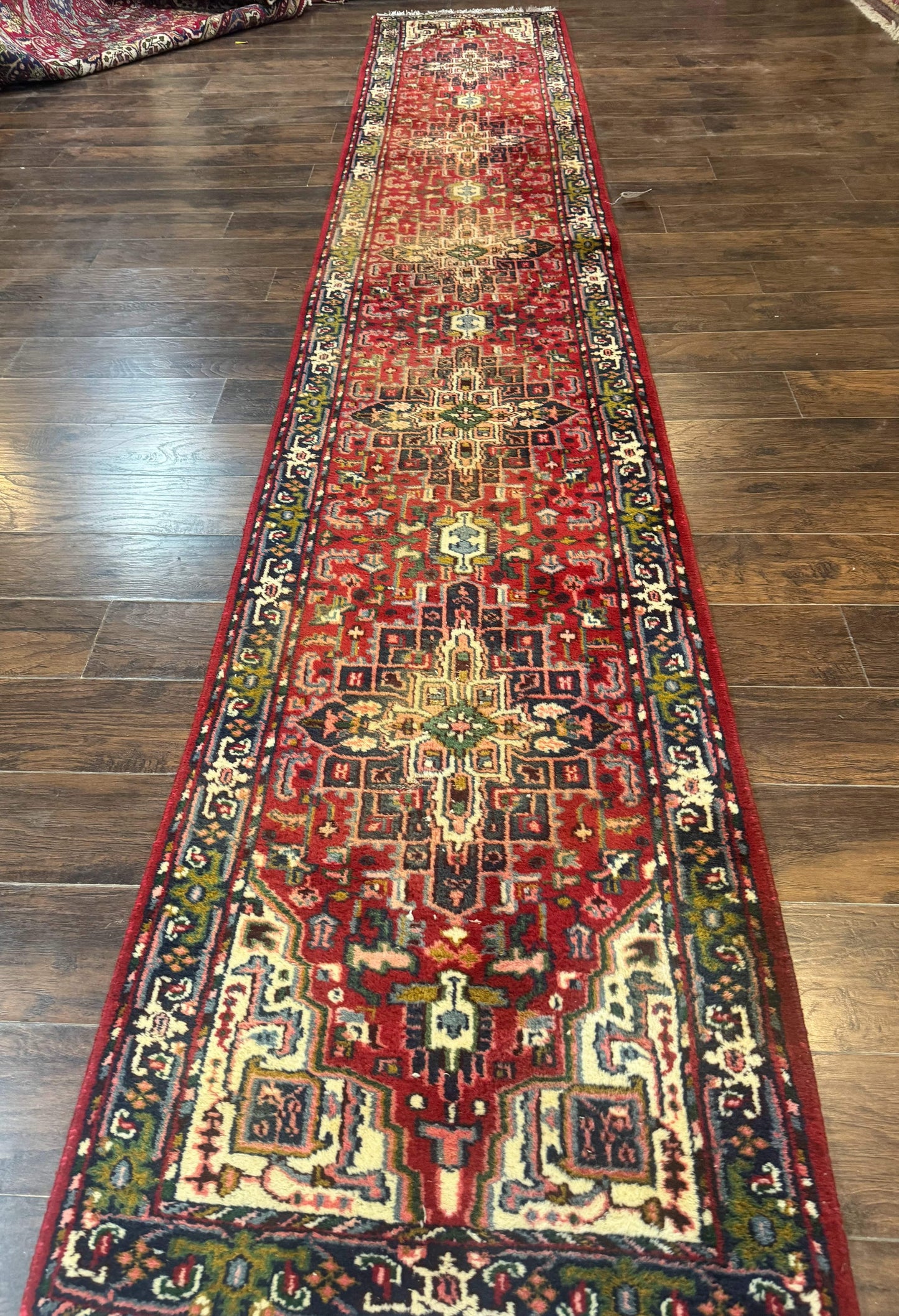 Indo Persian Heriz Wool Runner Rug 3x17 Medallion Hallway Carpet