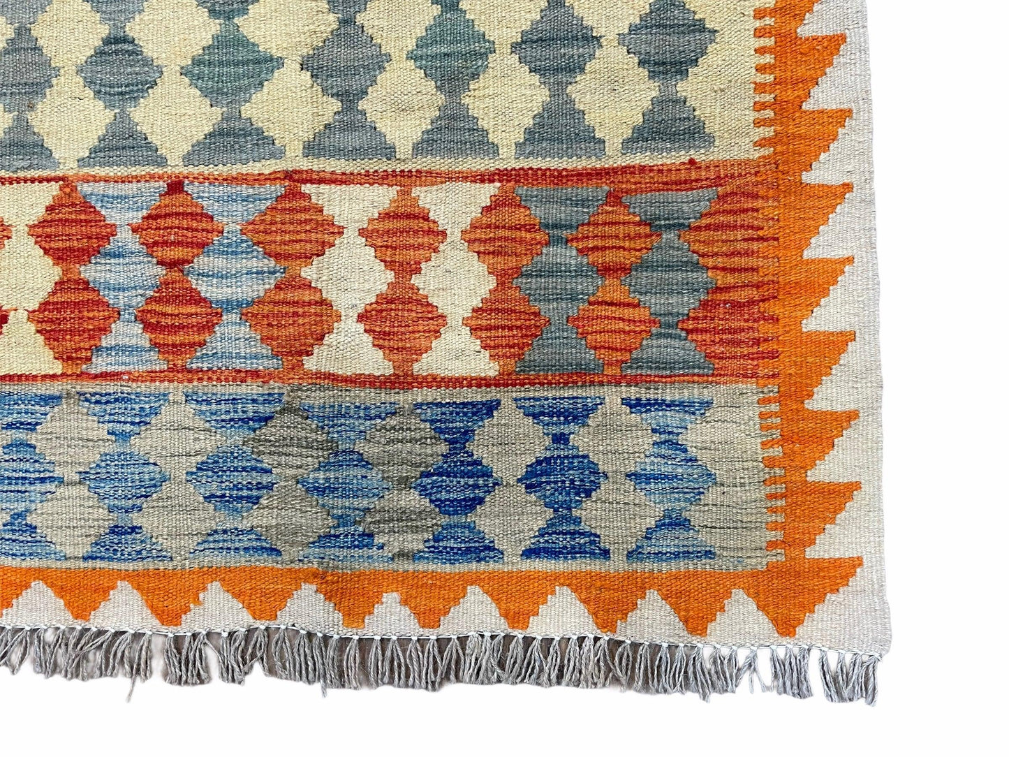 Chobi Kilim Rug 3x4 Colorful Diamond Pattern Turkish Wool Flatweave Handmade