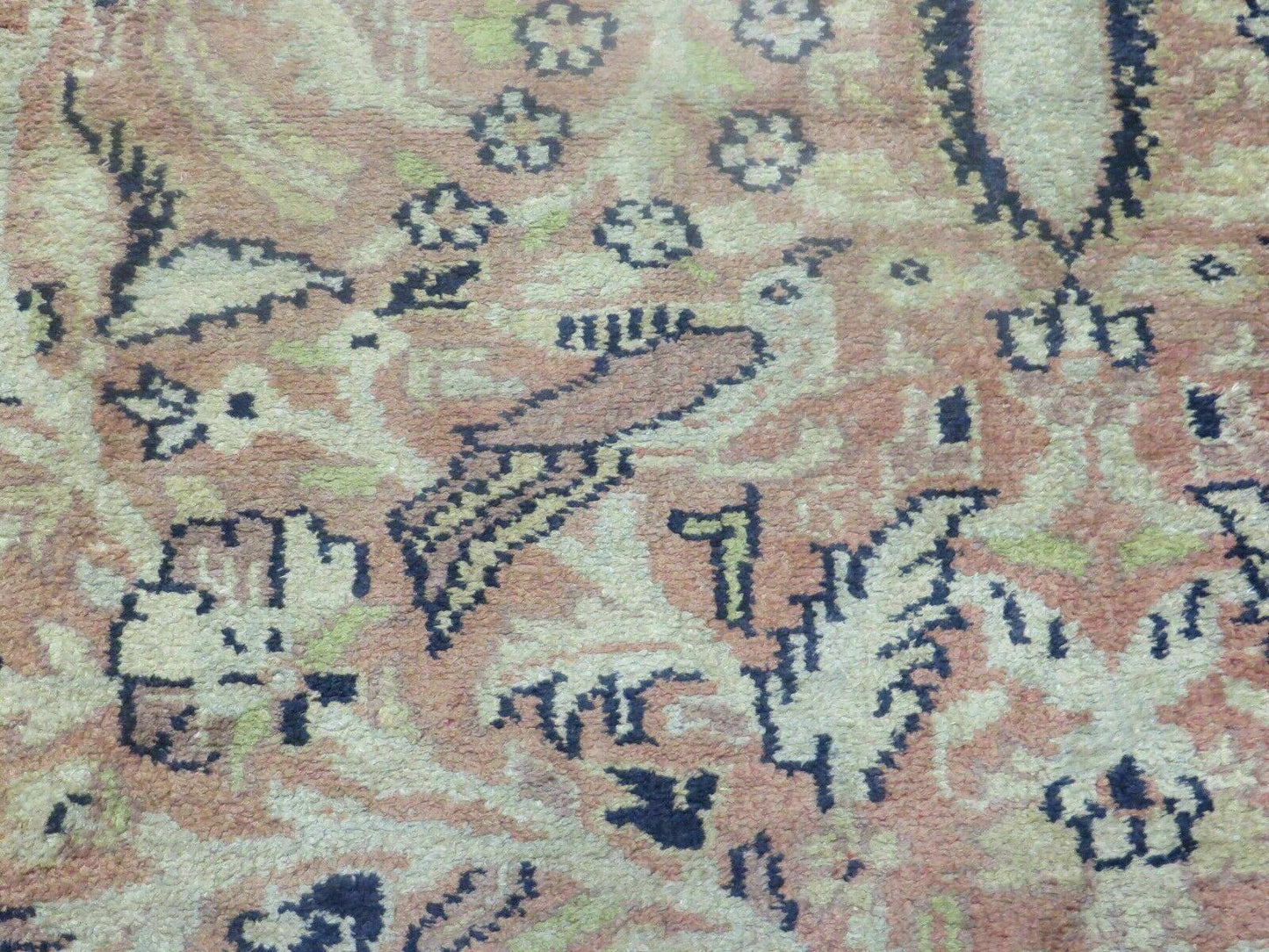 Kashmiri Silk Rug 4x6 Vintage Hand Knotted Floral Bird Motifs In Pink And Navy