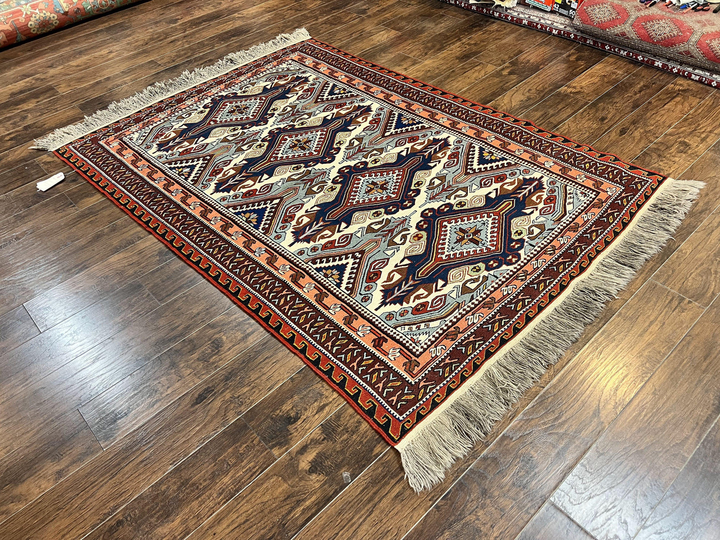 Russian Soumak Rug 6x8 Wool Handmade Antique Kilim Carpet Multicolor Geometric Medallions Caucasian Rug