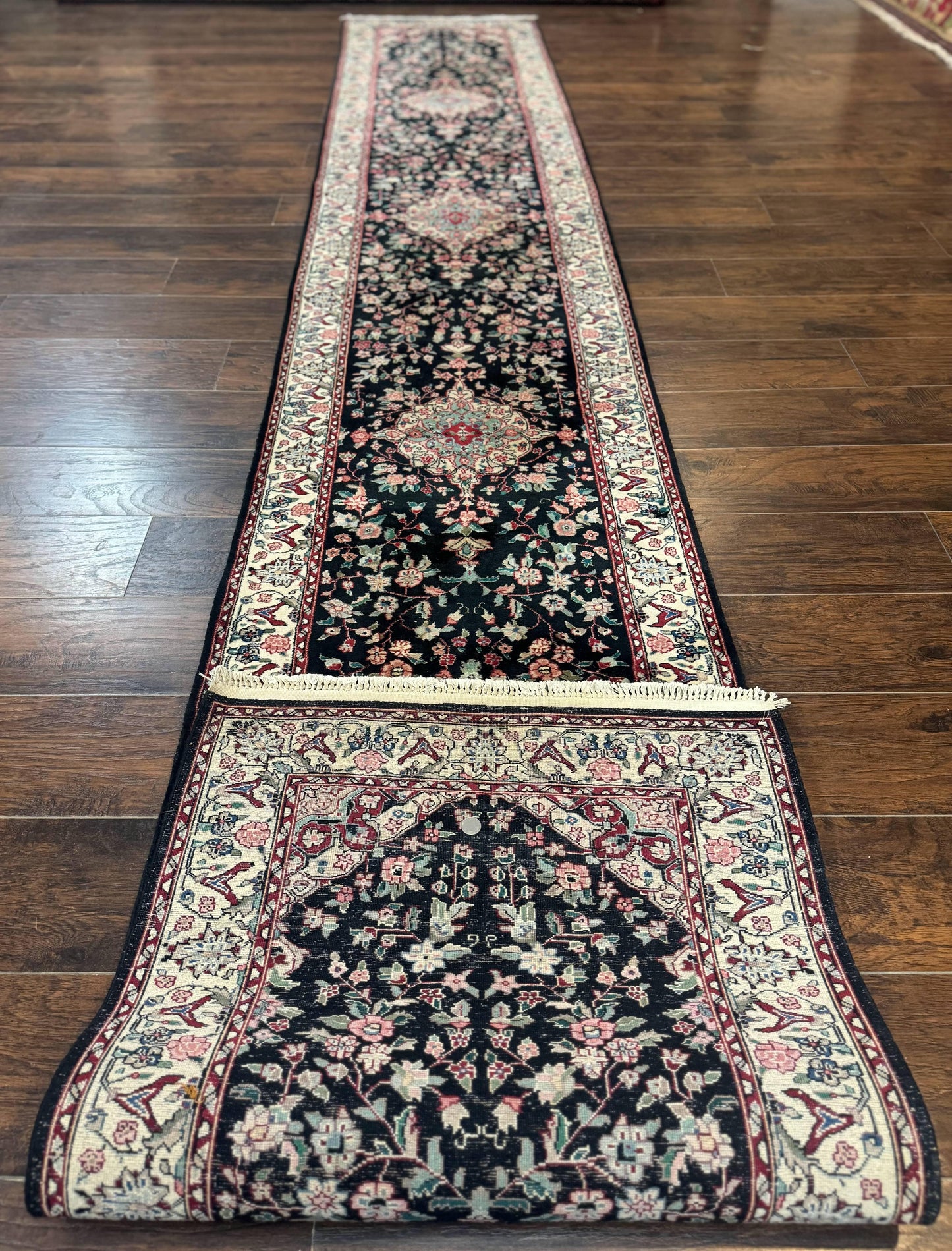 Long Pak Persian Runner Rug 2.6x16 Hand Knotted Wool Floral Vintage
