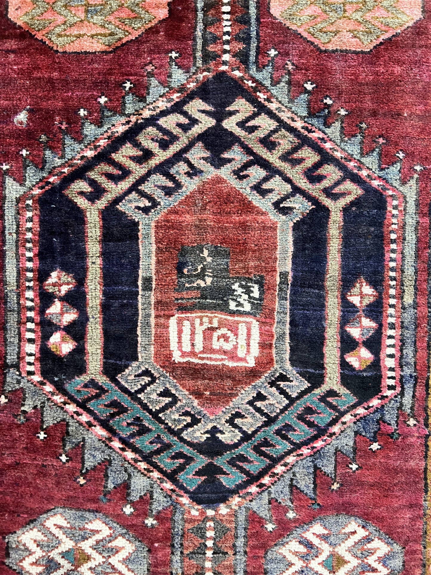 Persian Heriz Runner Rug 3.8 By 8.6 Hand Knotted Wool Geometric Triple Medallions Hallway Decor