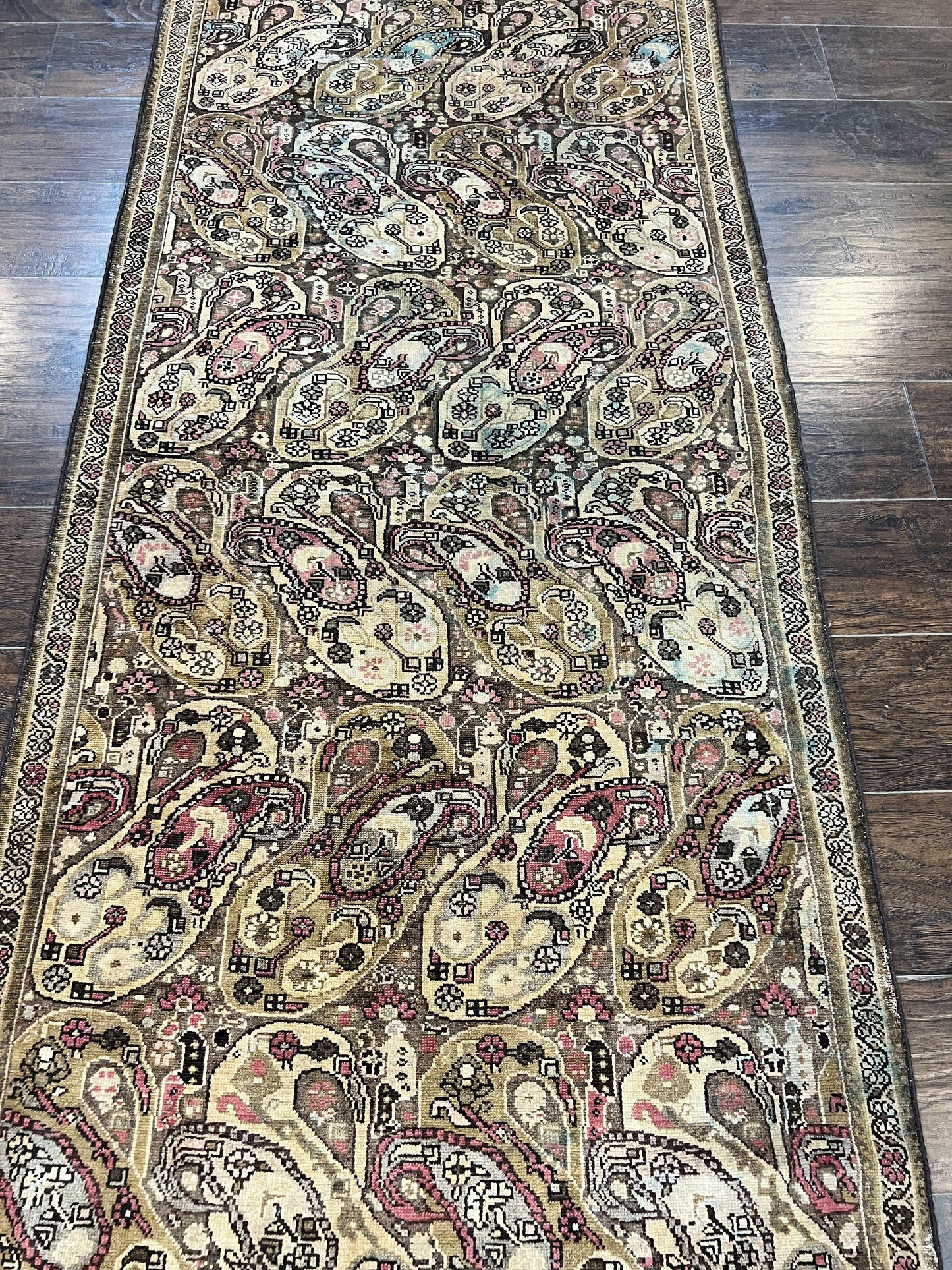 Antique Persian Malayer Runner Rug 3x16 Hand Knotted Wool Paisley Boteh Design