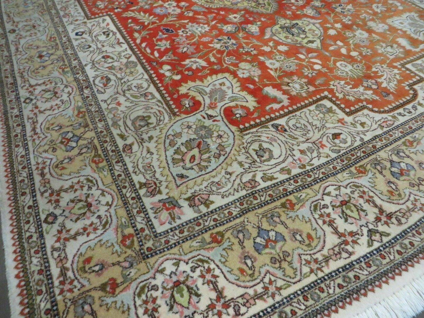 Vintage Persian Tabriz Rug 9x12 Hand Knotted Wool Floral Medallion