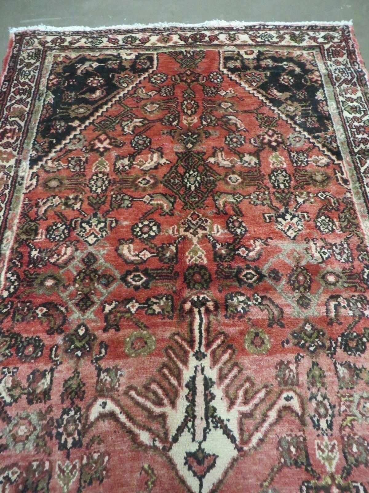 Persian Runner Rug Vintage Red Hand Made 3.8 x 10 Ft Allover Pattern
