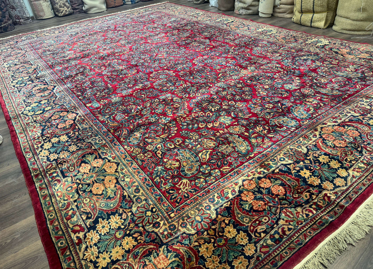 Antique Persian Sarouk Rug Palace Size 12x18 With Regal Floral Palmette