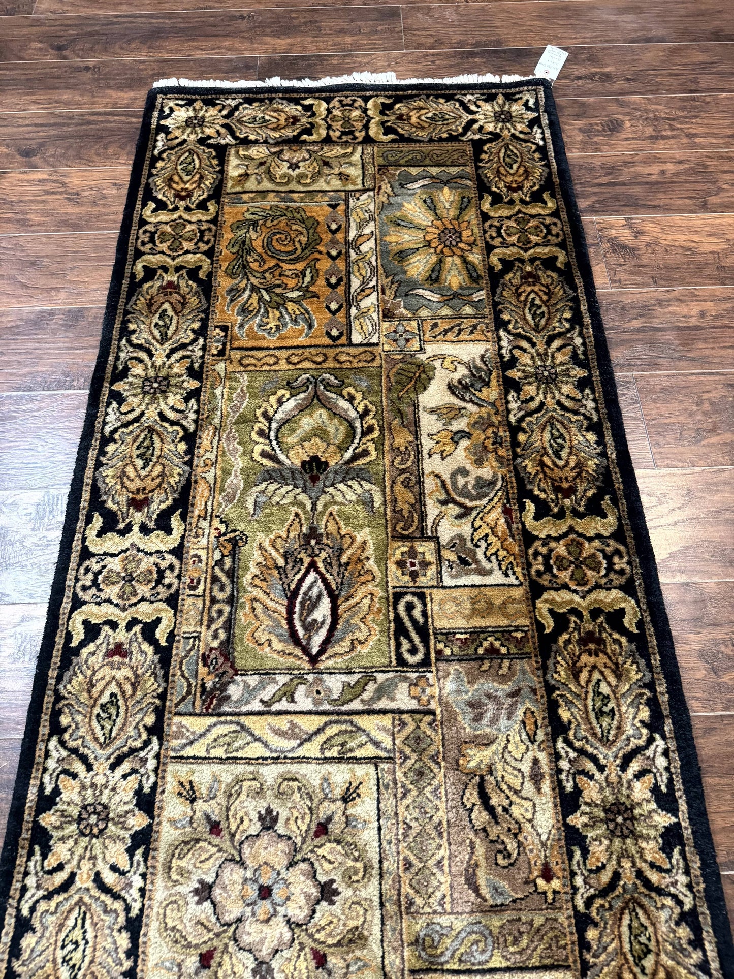 Indian Runner Rug 3x14 Panel Design Hand Knotted Wool Oriental Carpet For Hallway