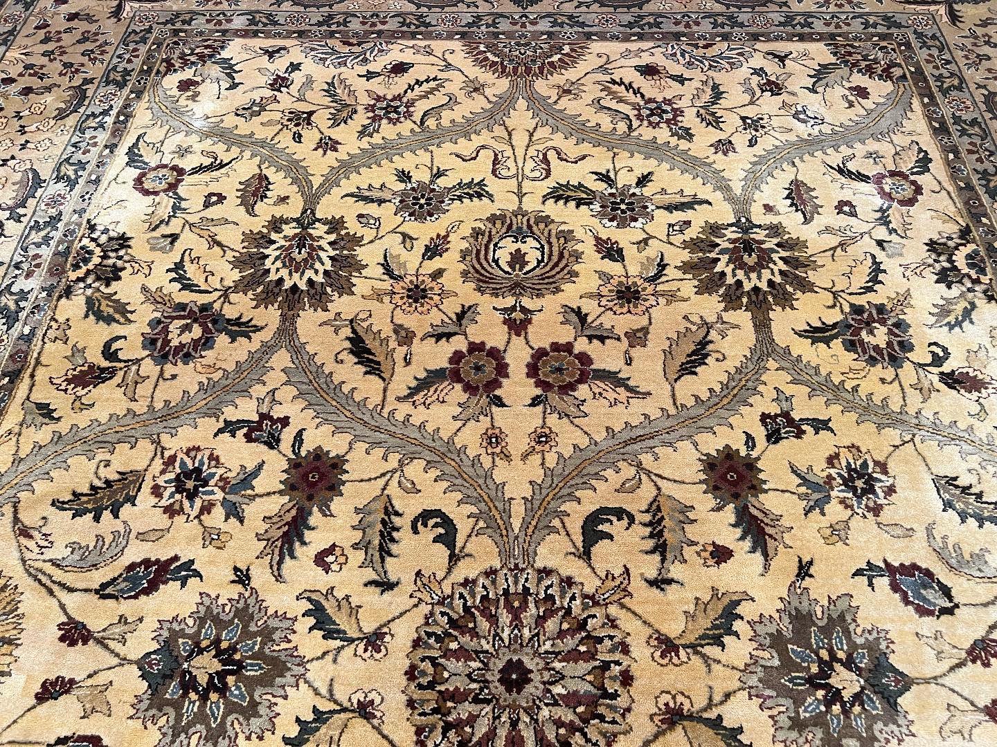 Indo Persian Mahal Rug 10x14 Handmade Wool Hand Knotted Oriental Carpet Cream Floral Allover Vintage Area Rug