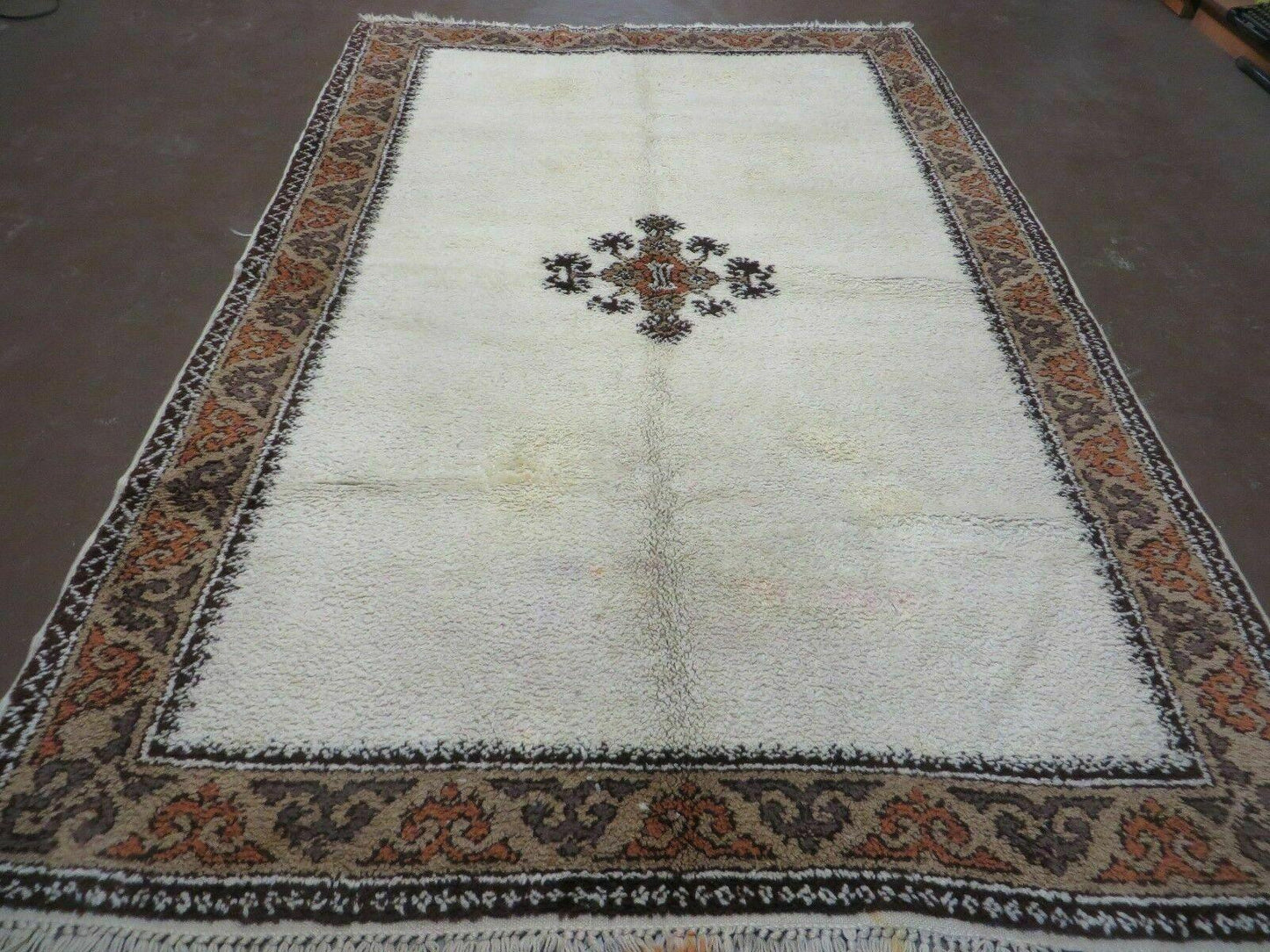Vintage Moroccan Rug 6x9 Hand Knotted Berber Wool Medallion Rug