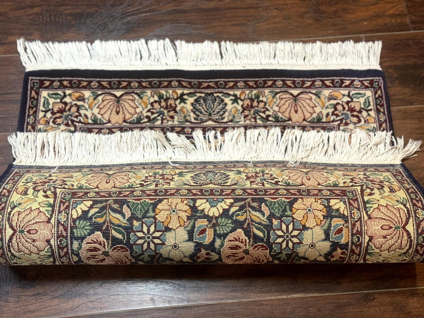 Persian Wool Rug Square 2.7x2.7 Handmade Floral Design Dark Green