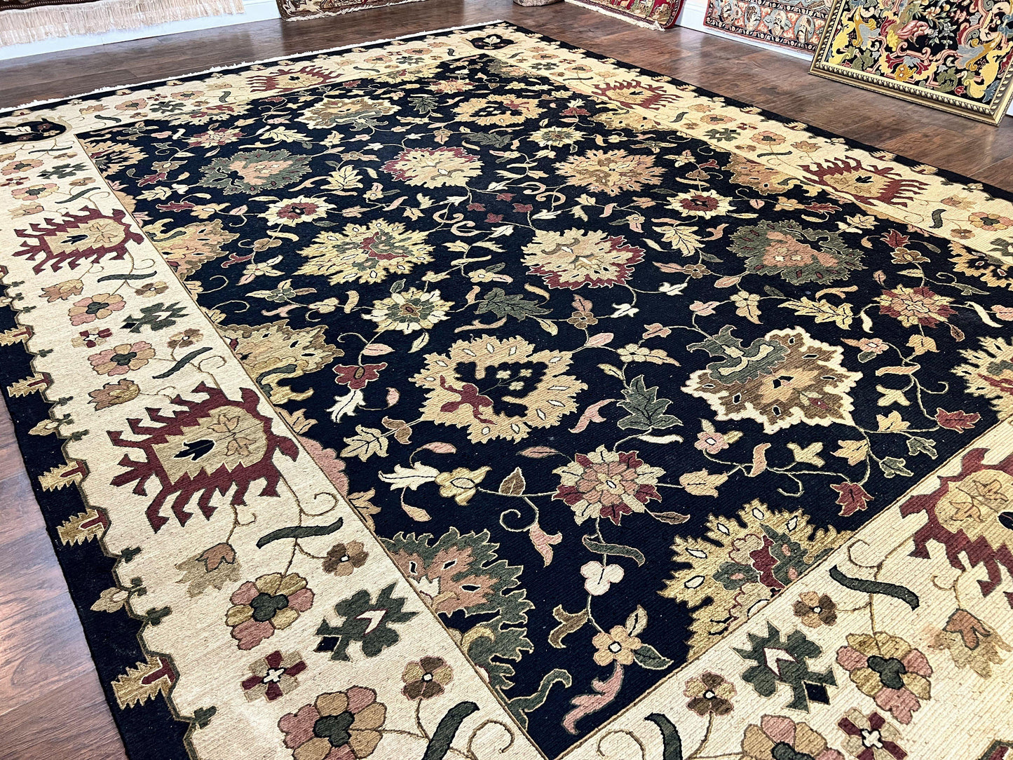 Indo Persian Wool Rug 10x14 Handmade Mahal Flatweave Floral Carpet
