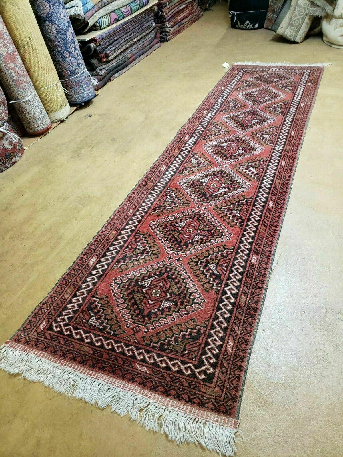 Vintage Bokhara Runner Rug Turkoman Wool Handmade From Pakistan 2 Ft 5 In By 9 Ft