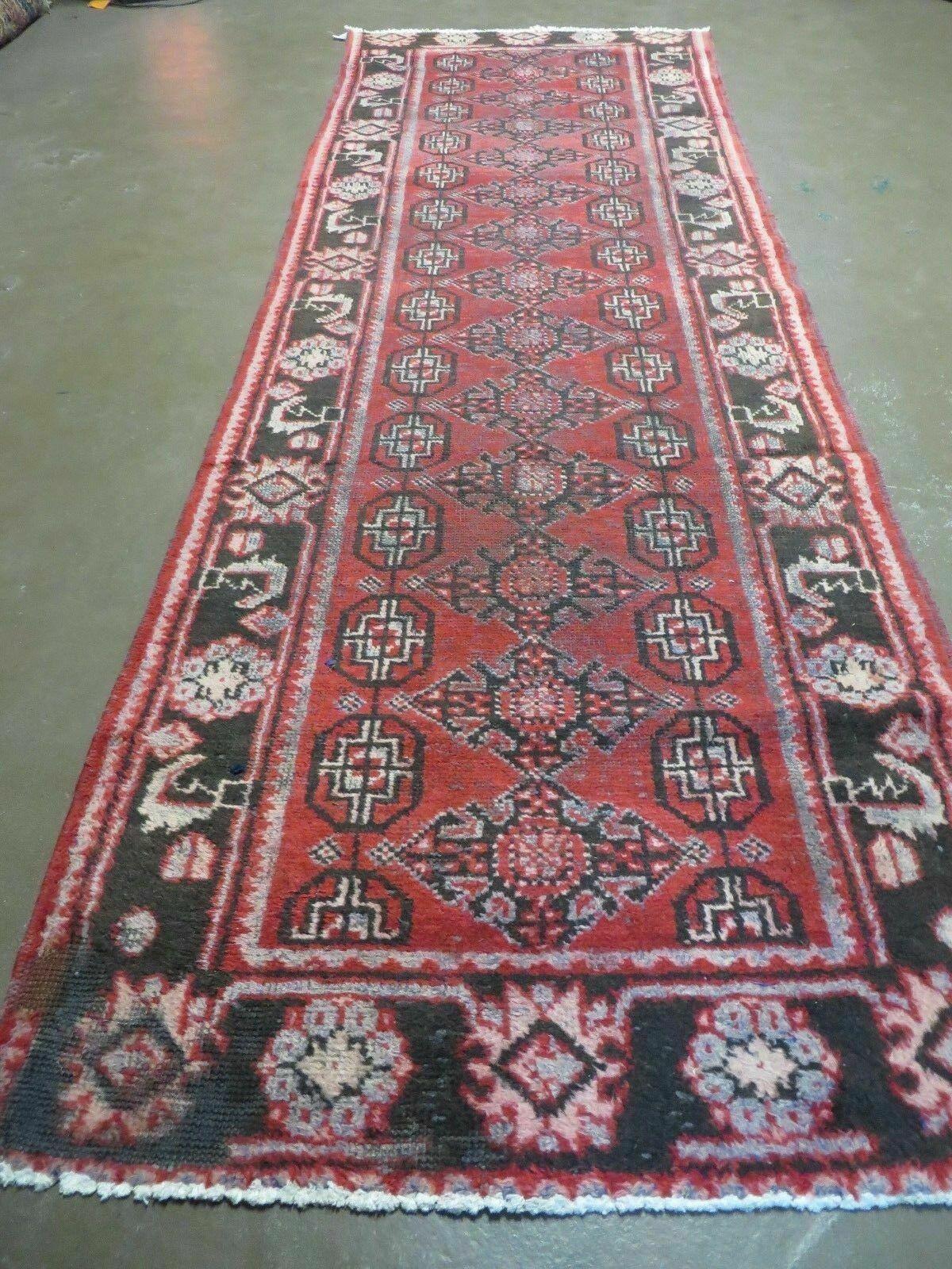 Antique Afghan Wool Rug Runner 3x10 Handmade Vegetable Dye Red Pattern Estate Find