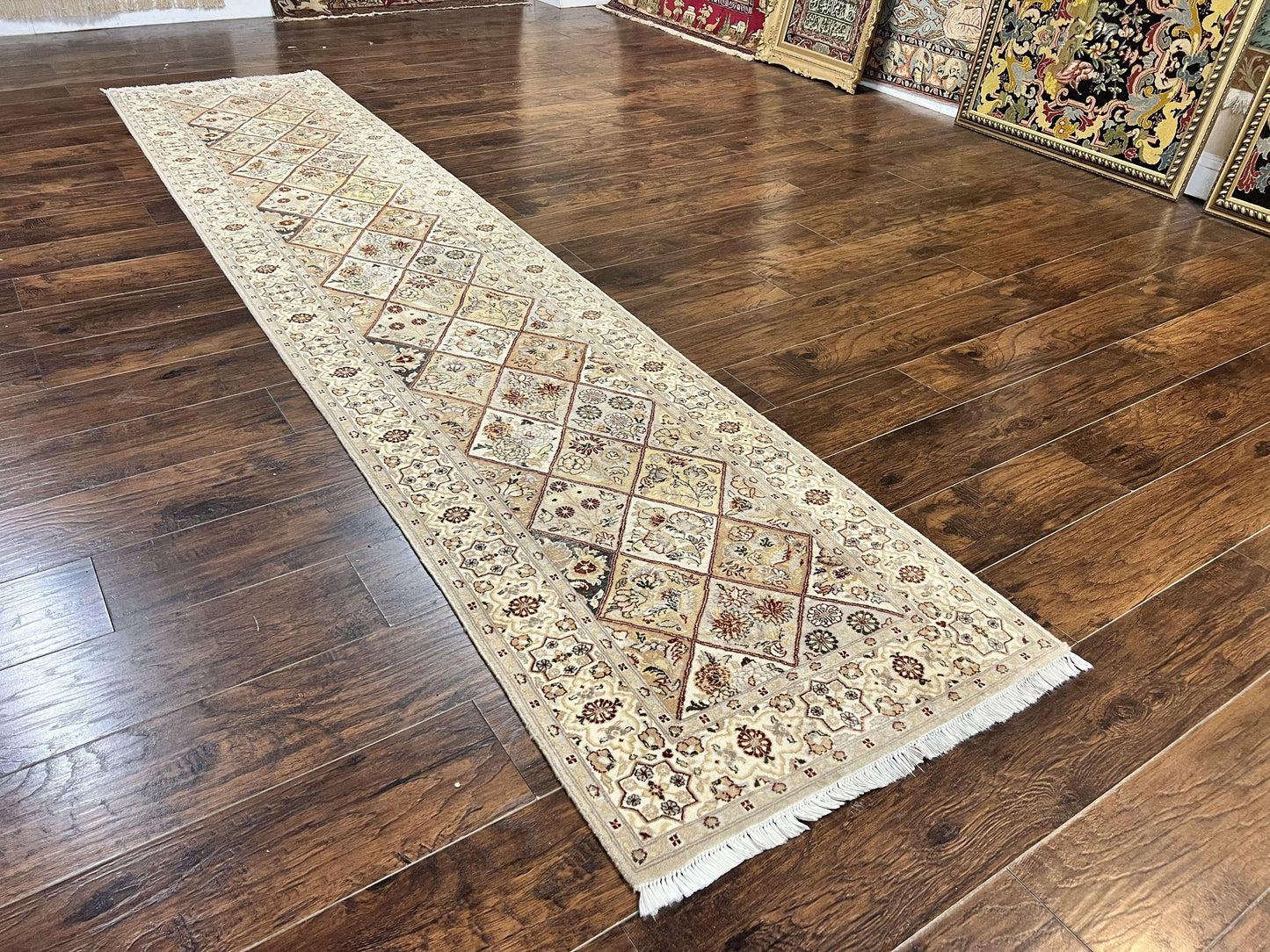 Pak Persiann Runner Rug 2.7 x 12 Handmade Wool Vintage Panel Design Hallway Runner