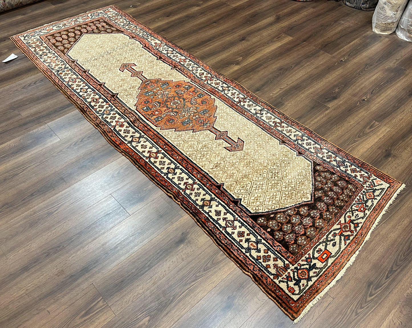 Persian Tribal Runner Rug Hand Knotted Wool Geometric Medallion 3.5 By 10 Sarab Serab Kalegy Carpet