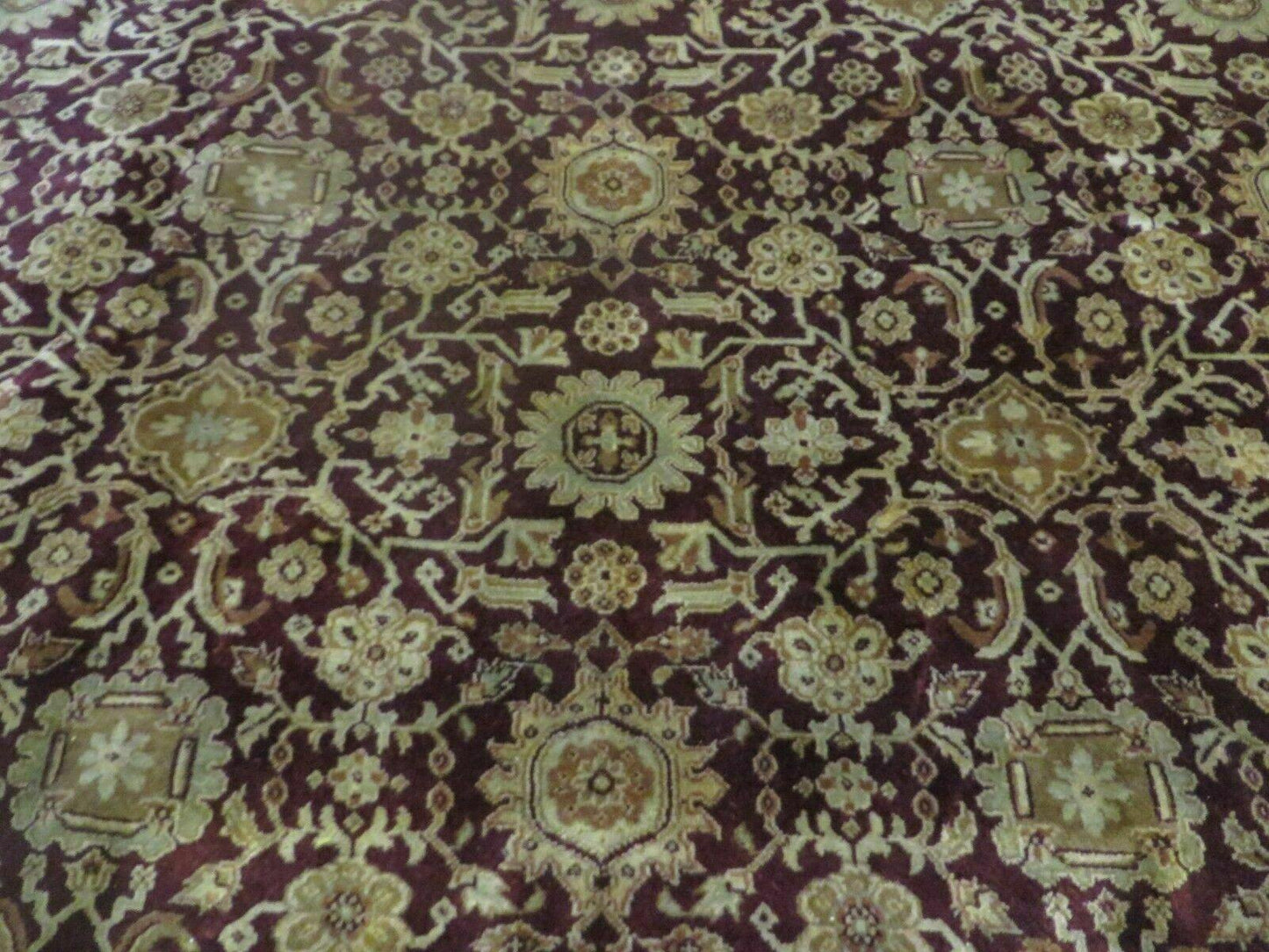Indian Agra Rug 10x14 Vintage Handmade Wool Carpet Maroon Floral Design