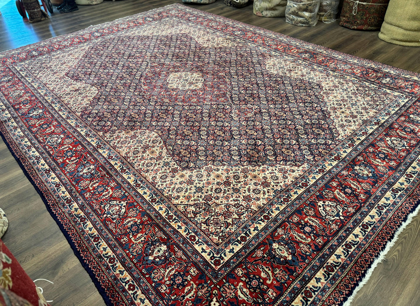 Persian Tabriz Rug 11x14 Navy Blue Herati Wool Carpet With Medallion