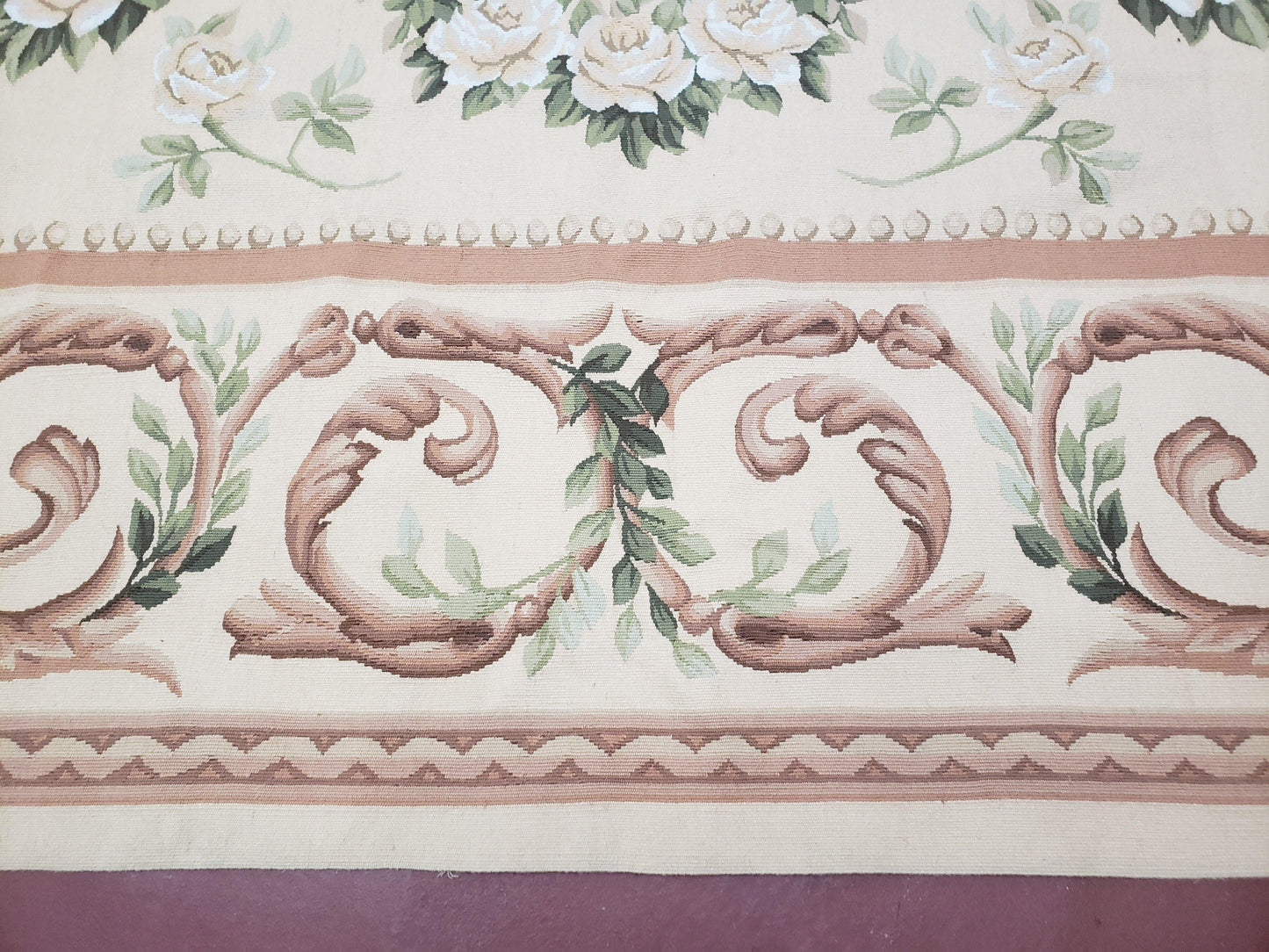 Aubusson Rug 10 X 14 Handwoven Wool Carpet Cream Ivory European Style