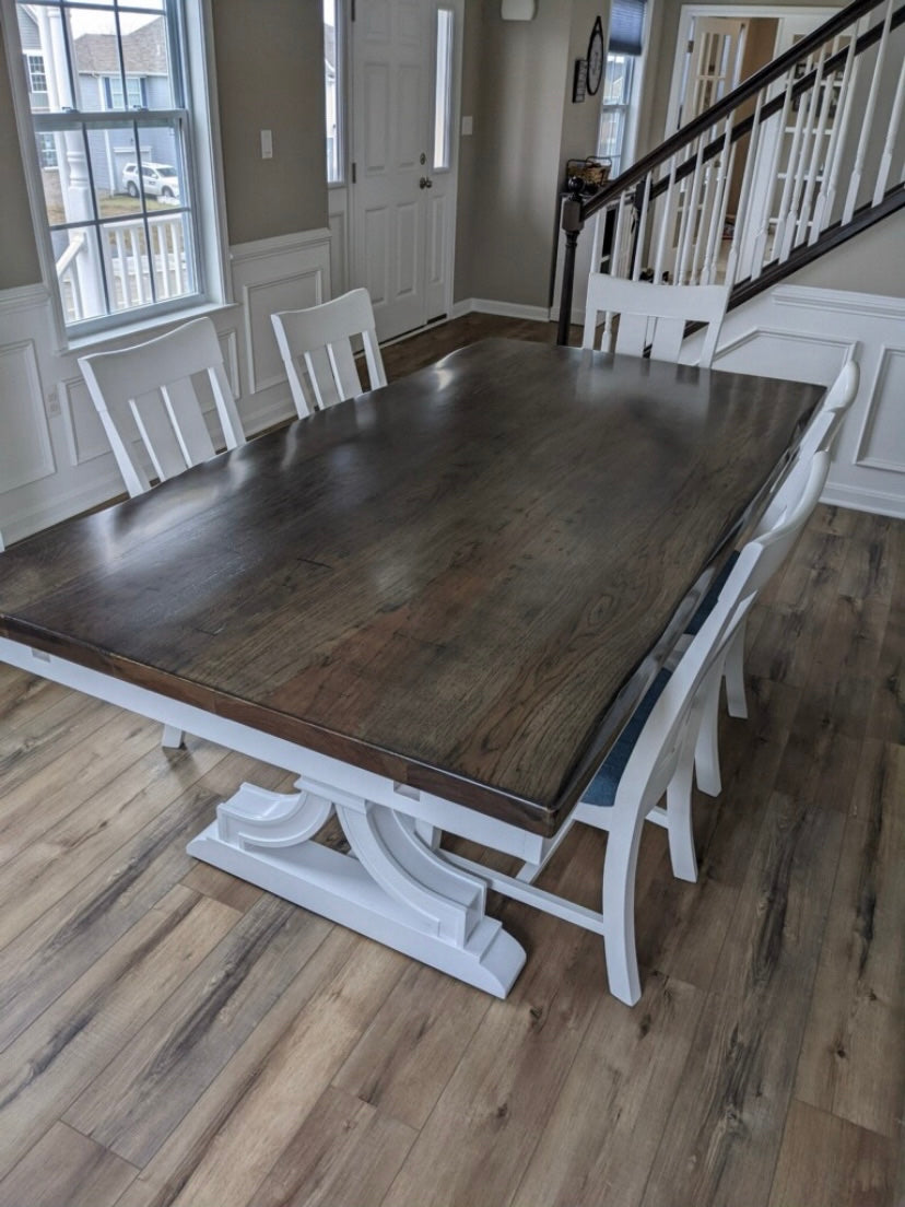 Queen Dining Table Farmhouse Solid Wood Custom Handmade With Finish Options