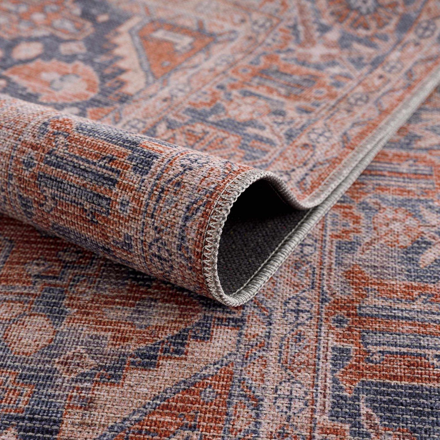 Burnt Orange Washable Taber Rug - Stylish Durable Floor Decor