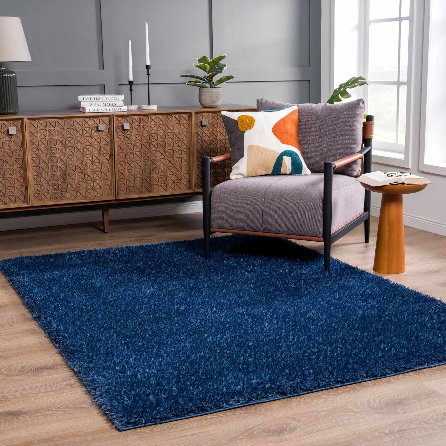 Washable Dark Blue Shag Rug - Faina Collection Cozy Home Decor