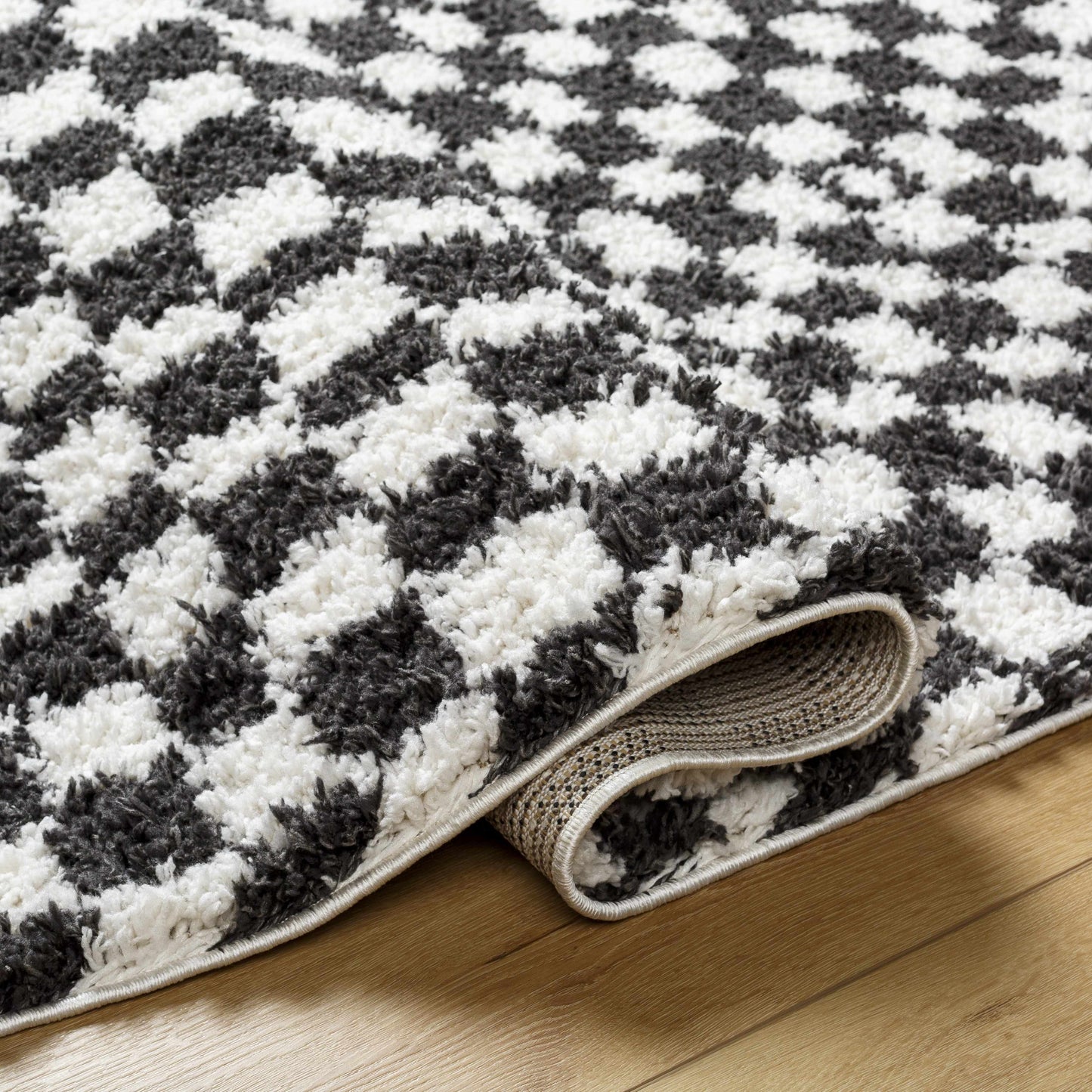 Checkered Shag Area Rug - Black and White Cozy Home Decor