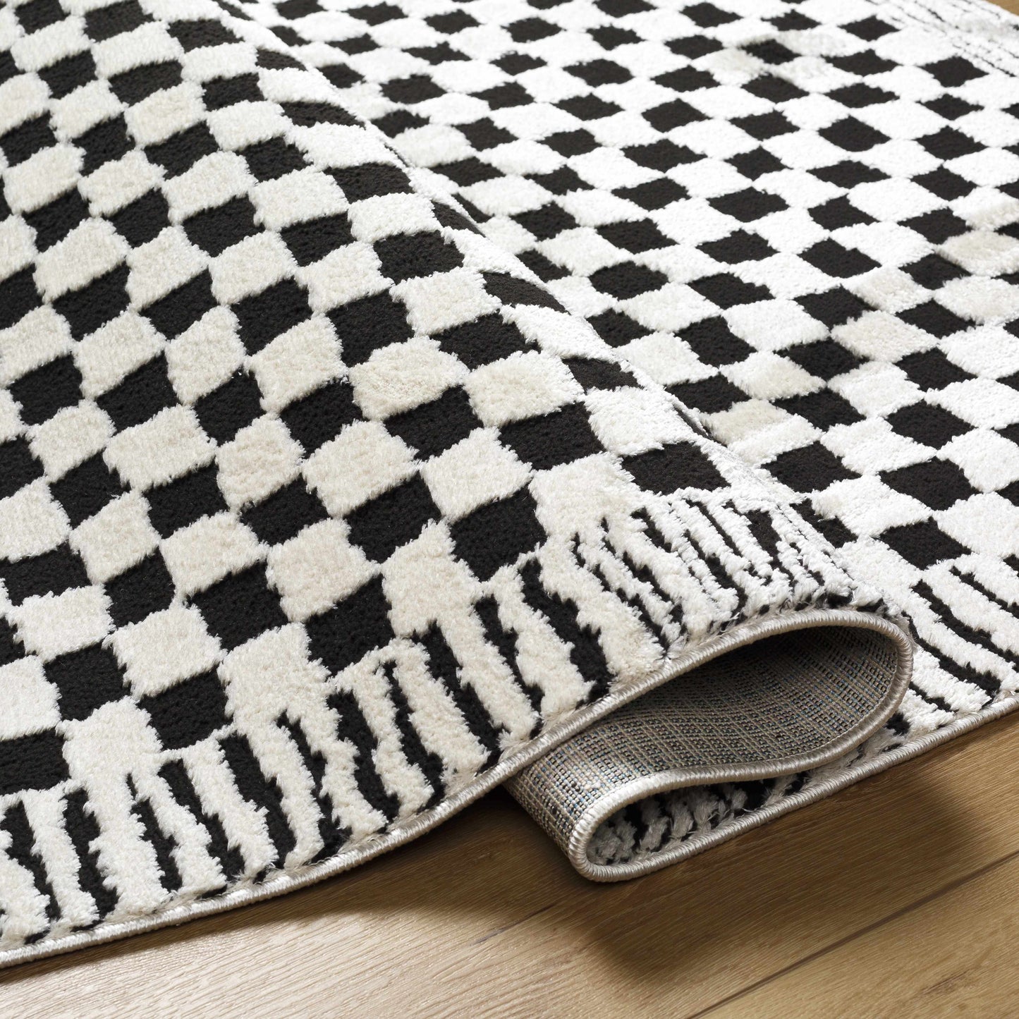 Checkered Black White Area Rug - Modern Home Decor Accent