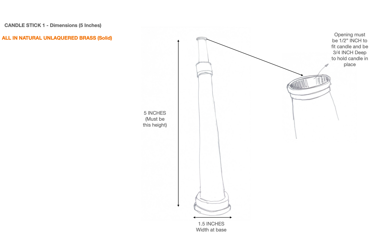 Pedido personalizado: candelabro de latón, dimensión 5 pulgadas