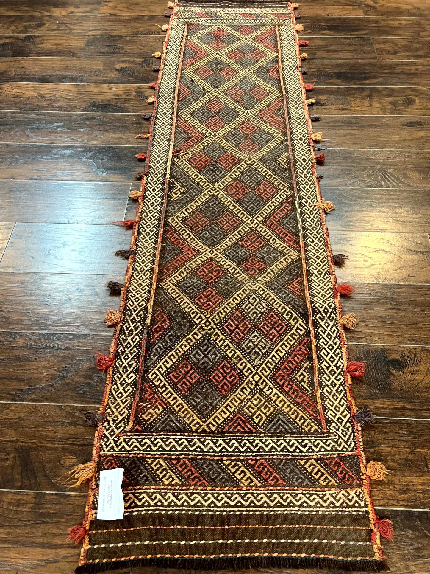 Tribal Runner Rug 2x8 Wool Handwoven Vintage Pakistani Turkoman Runner