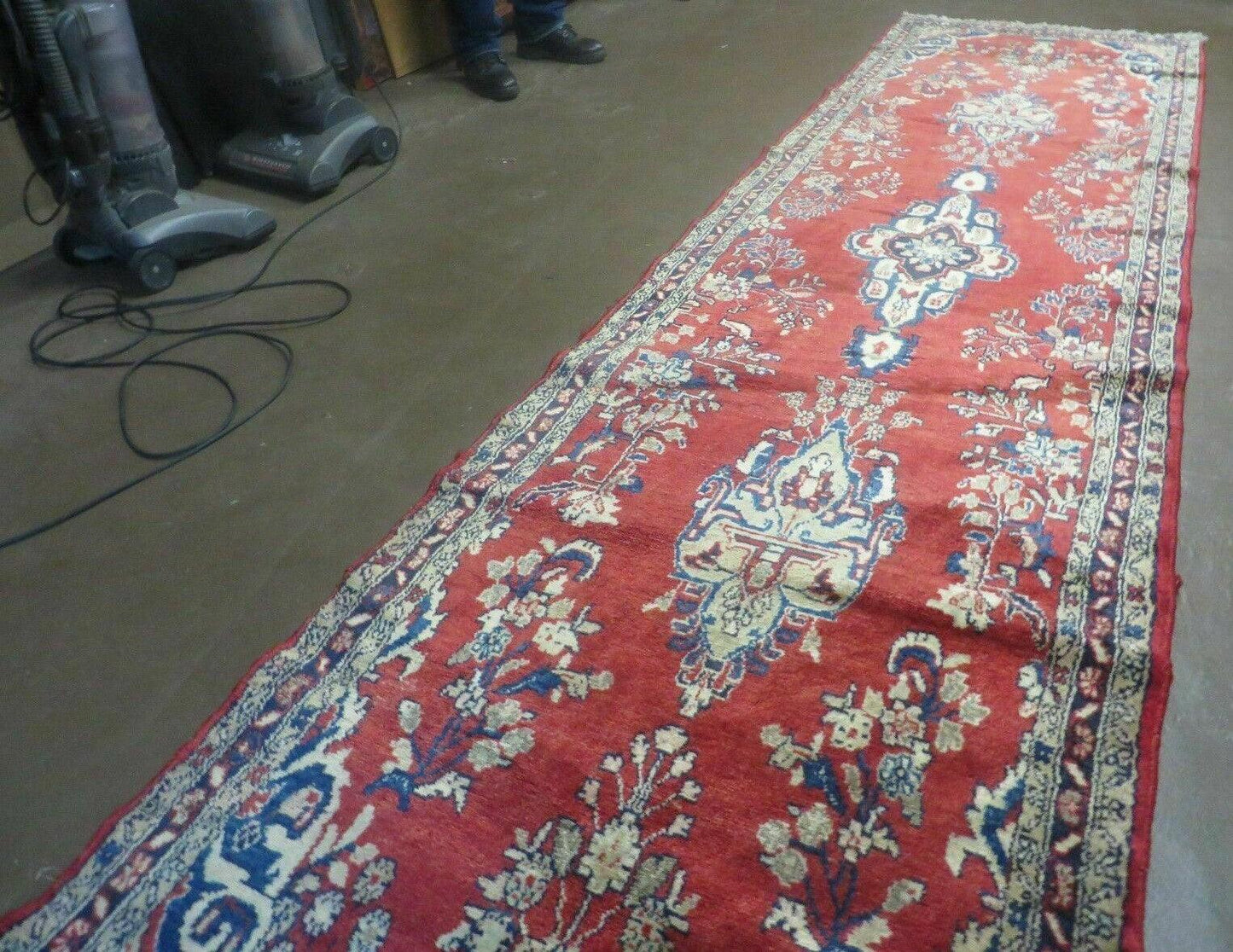 Persian Runner Rug 3x12 Vintage Wool Oriental Floral Red And Navy