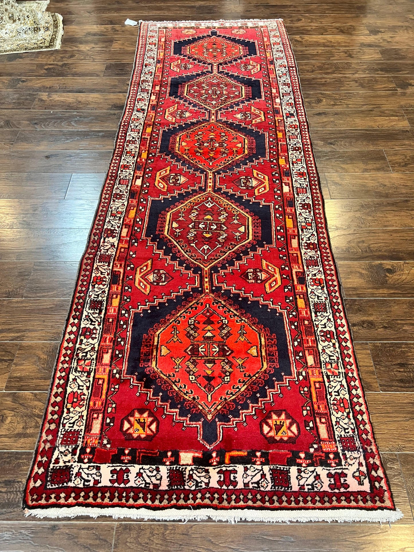 Persian Heriz Runner Rug Handmade Wool Medallion Geometric Red Antique Vintage Hand Knotted