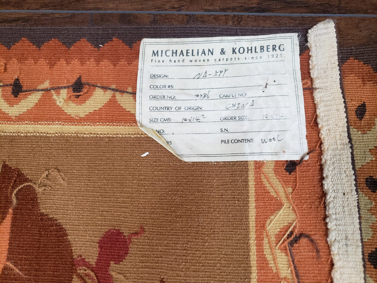 Vintage Handwoven Wool Aubusson Savonnerie Rug 9x14 Red Khaki Floral Design