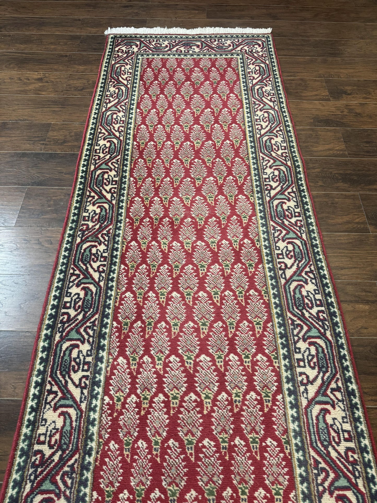 Persian Tabriz Runner Rug 3x16 Wool Hallway Red Cream Paisley Boteh Design