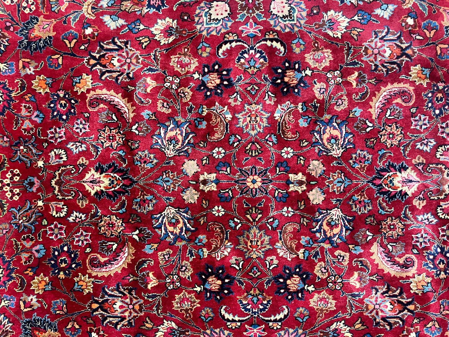 Persian Mashad Hand Knotted Wool Rug 8x10 Red Floral Allover Traditional