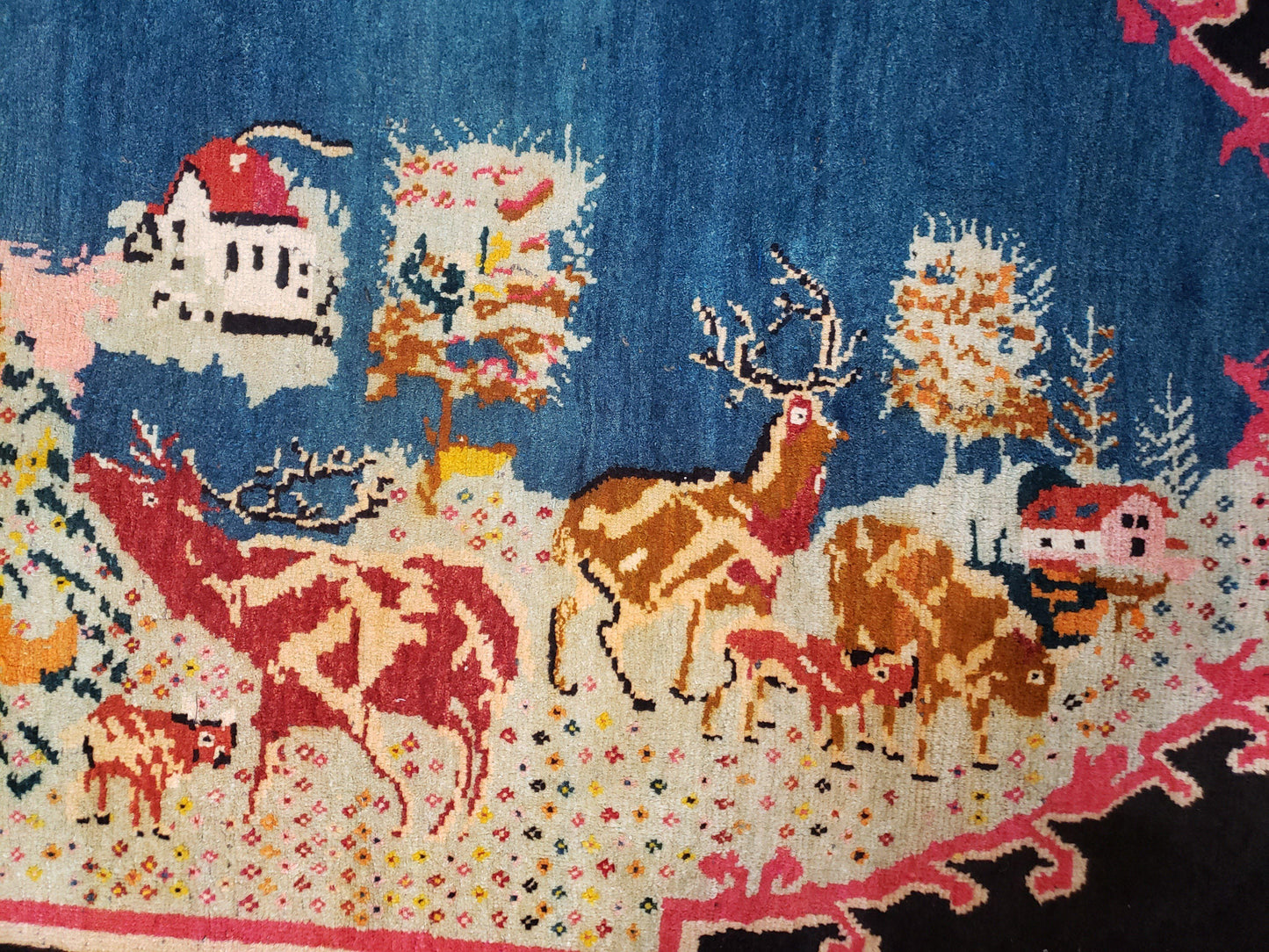 Antique Persian Pictorial Rug Hand Knotted Wool Carpet 4ft 6in By 9ft Blue Roses Caucasian