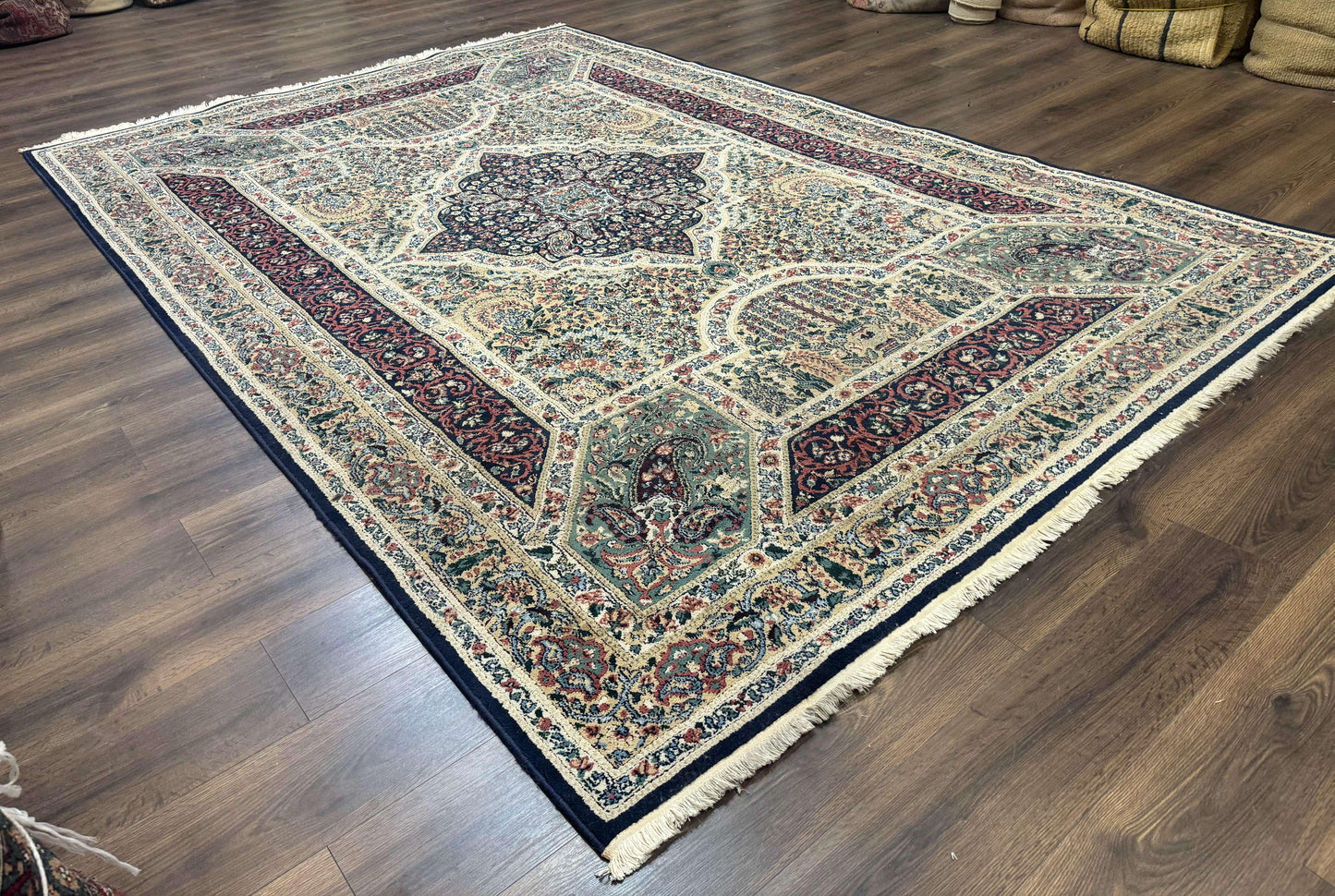 Persian Rug 8x11 Vintage Kirman Lavar Floral Power Loomed Wool