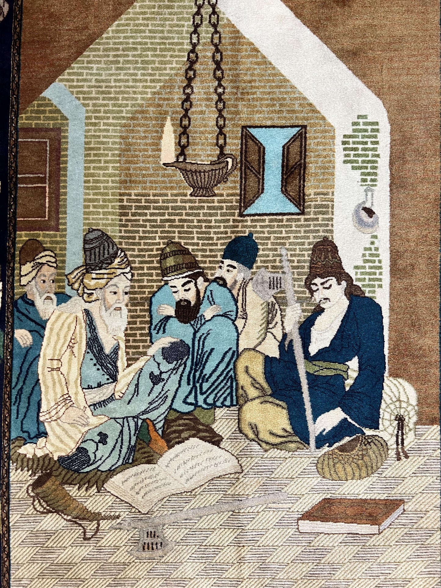 Persian Tabriz Pictorial Rug 3x5 Hand Knotted Wool Wall Hanging Vintage Semi Antique