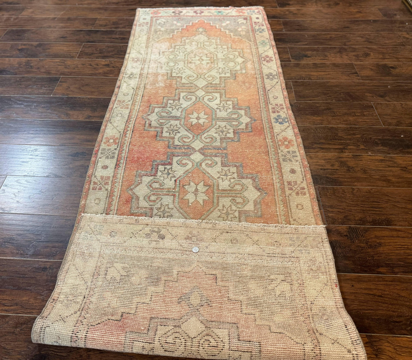 Antique Turkish Runner Rug Three By Nine Point Six Handmade Wool Geometric Vintage Farmhouse Style