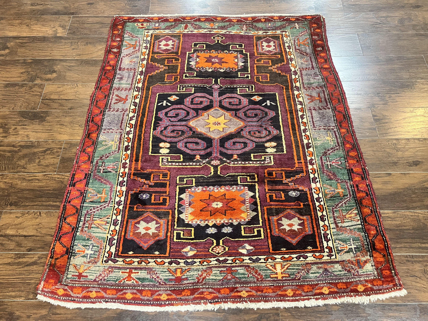 Persian Nahavand Tribal Rug 5x6 Handwoven Wool Geometric Vintage Carpet