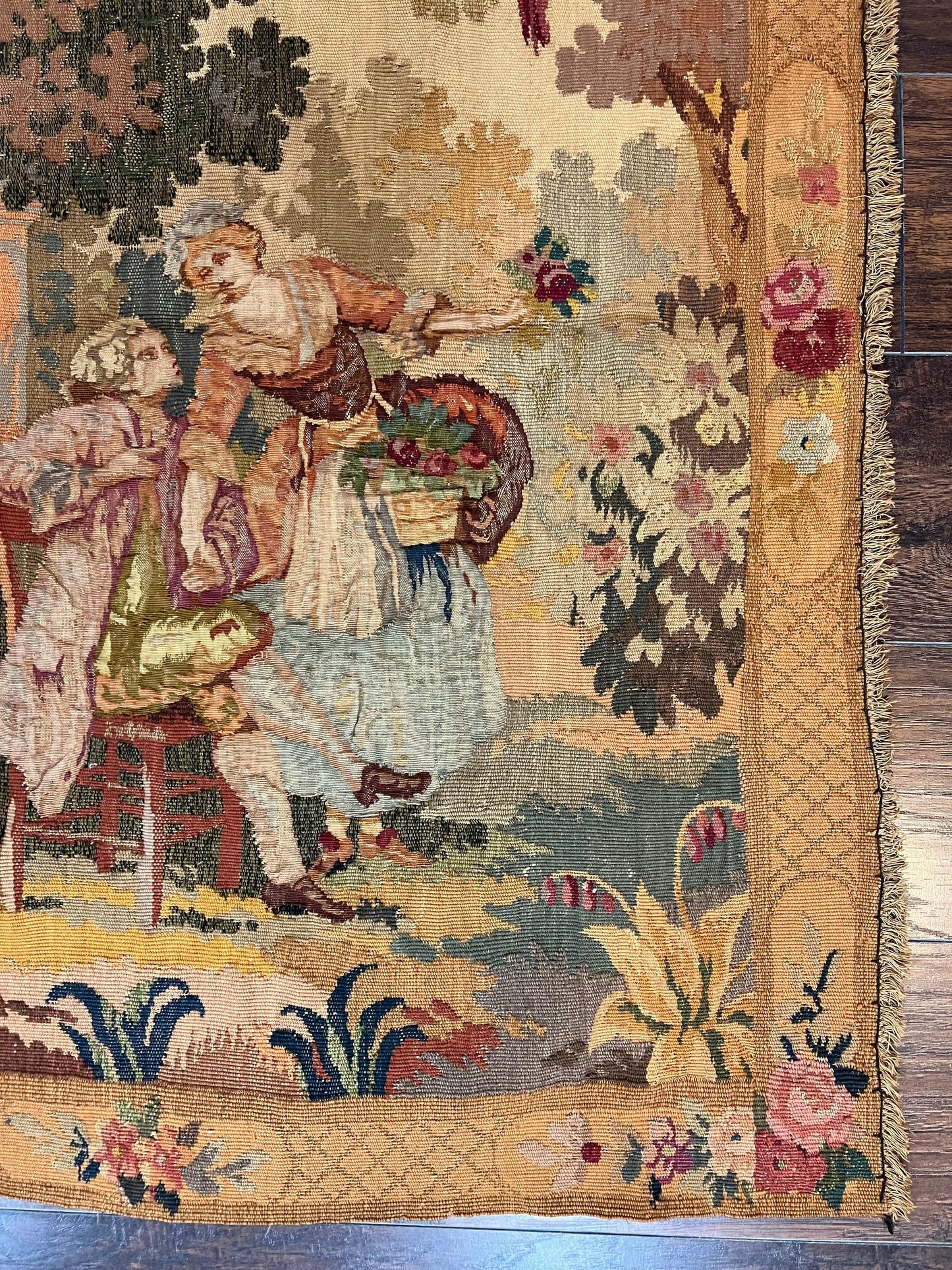 Antique Tapestry 3x4 European French Hand Loomed Victorian Wool Wall Hanging