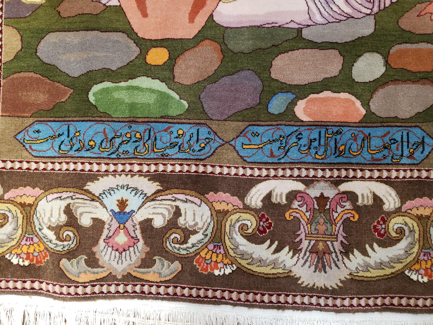 Semi Antique Persian Isfahan Pictorial Rug Handmade Wool Carpet 4x6 Decorative