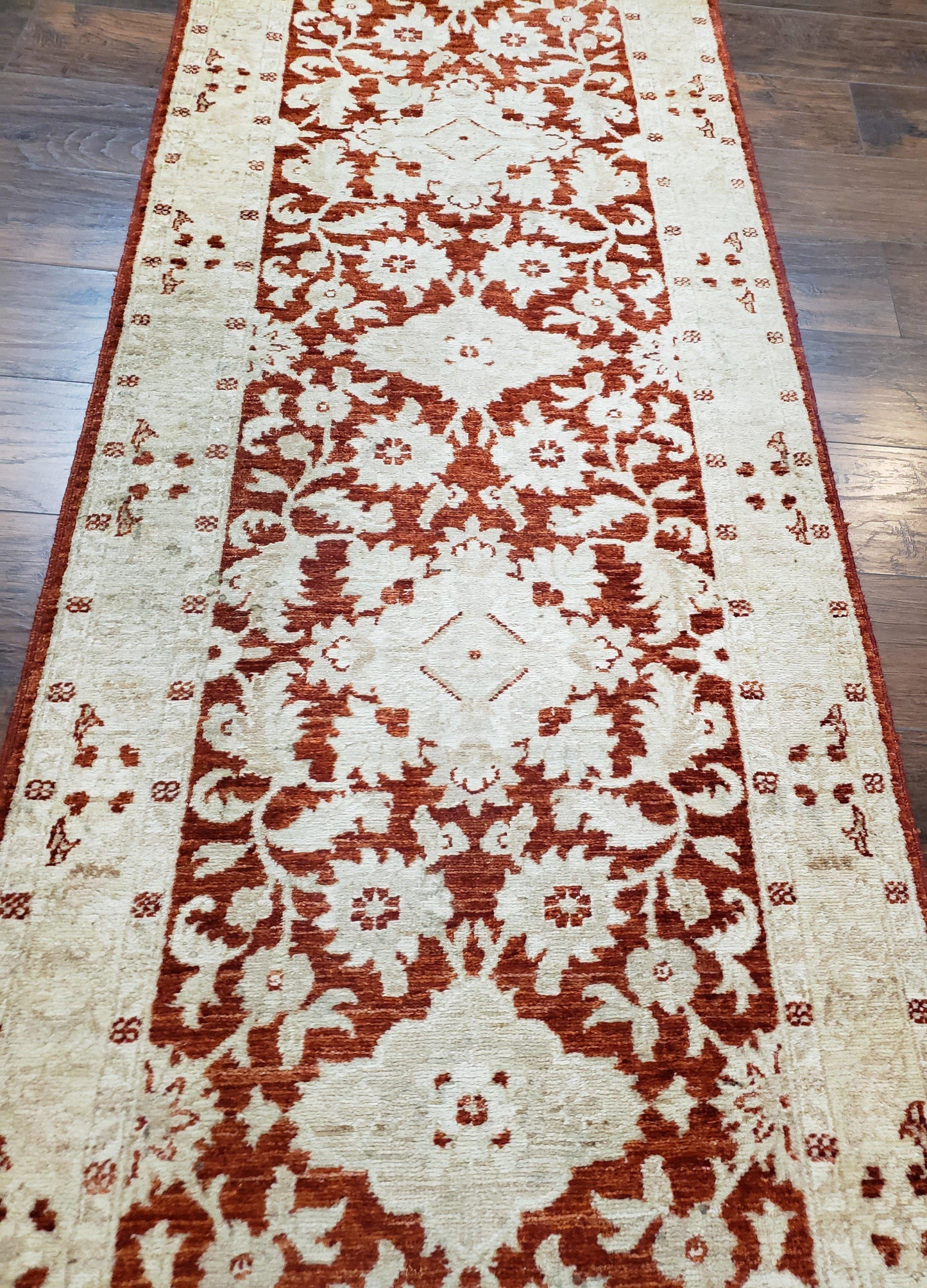 Runner Rug Peshawar Chobi 21 Ft Hallway Wool Handmade Maroon Beige Floral