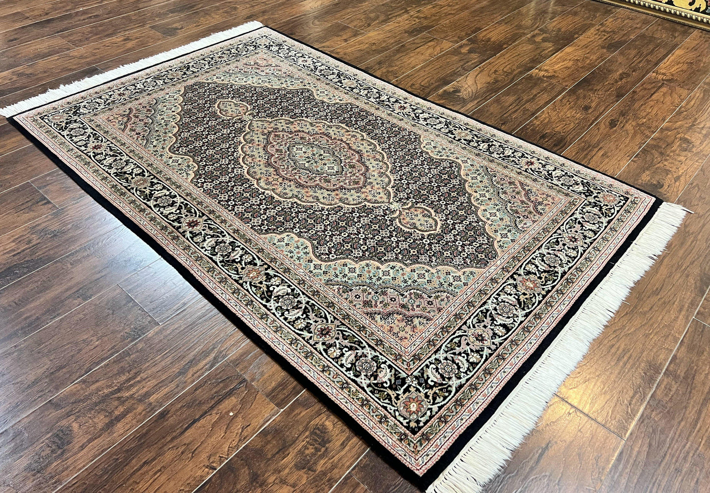 Persian Rug Hand Knotted Wool 4x6 Herati Mahi Vintage Black