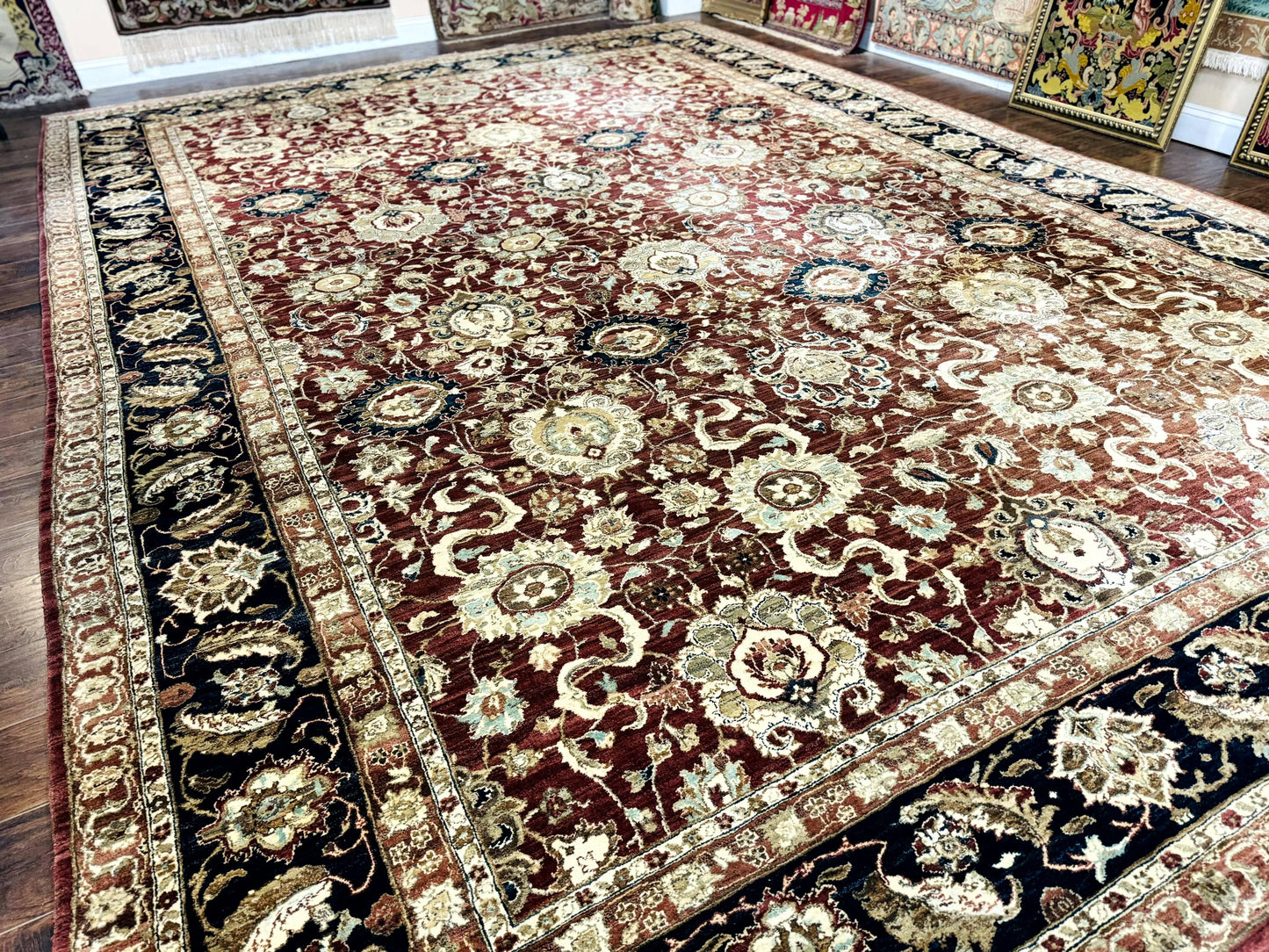 Agra Rug Palace Sized Indian Wool Hand Knotted Floral Carpet 12x17