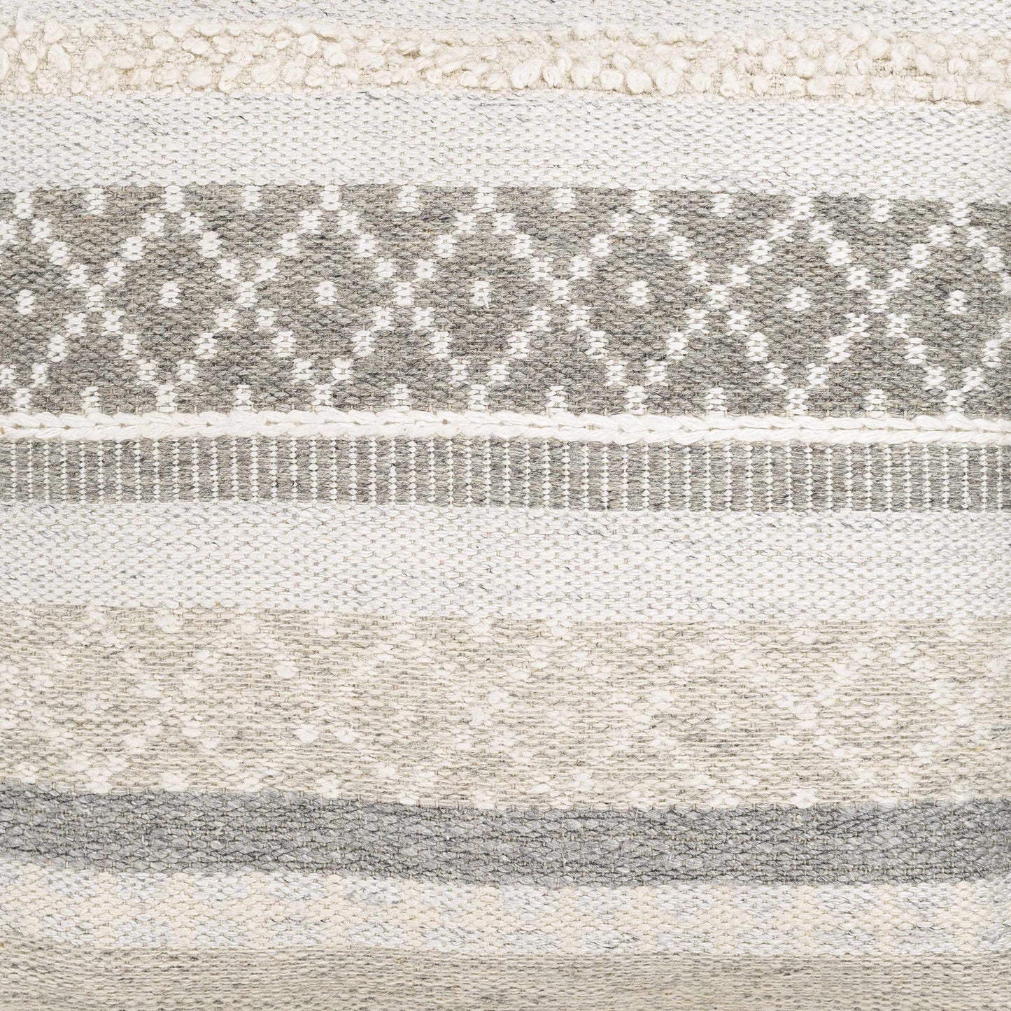Geyser Woven Cotton Pouf In White And Gray For Living Room
