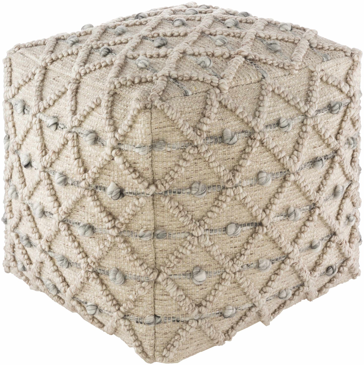 Serpentine Taupe Hand Woven Pouf Textured Seating Accent For Modern Living Room Decor