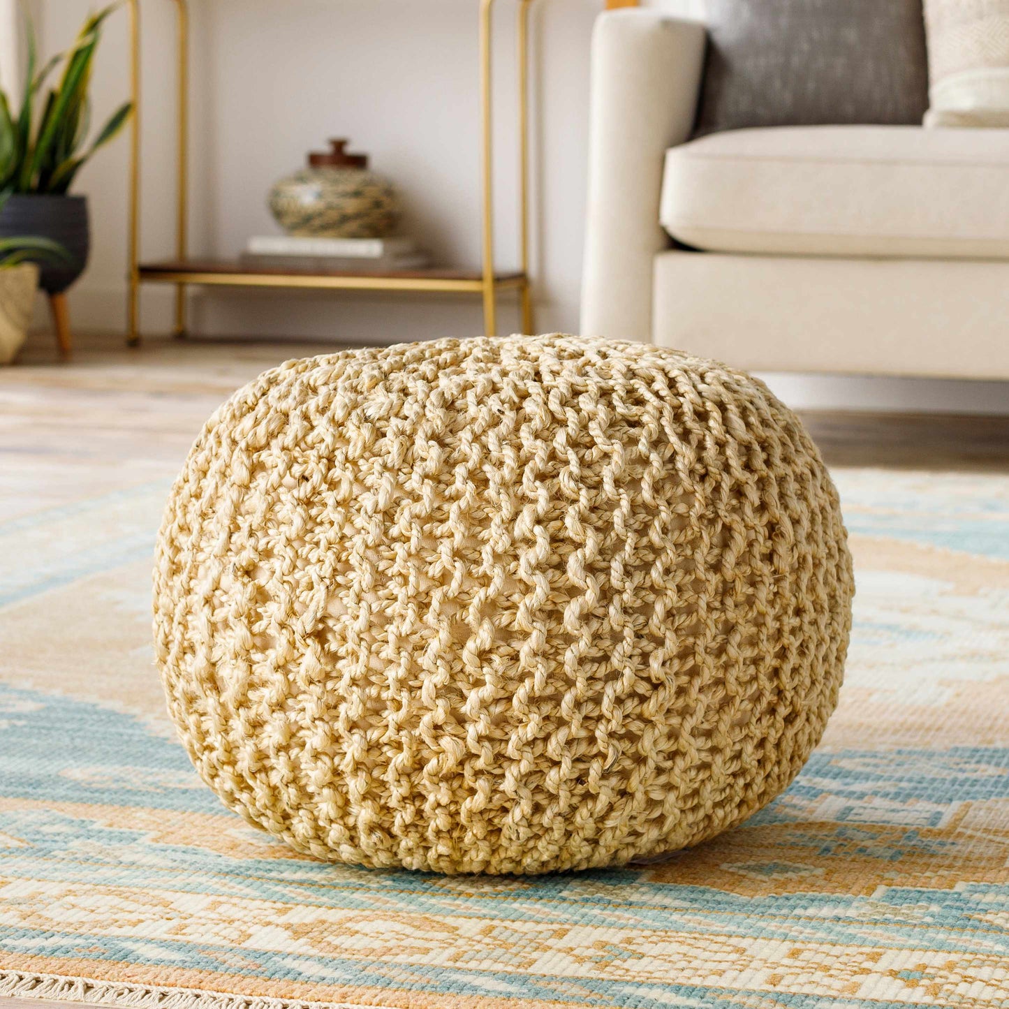 Watseka jute knitted pouf