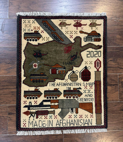 Afghan War Rug Tanks And Helicopters Hand Knotted Wool Area Rug Modern Decor