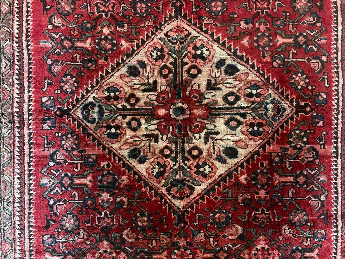 Antique Handmade Wool Tribal Rug Runner 5.5 by 10 Red Corridor All Over
